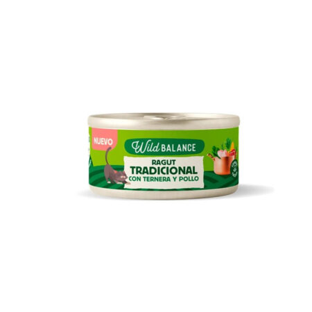 Lata ragut de ternera tradicional con ternera y pollo para gatos
